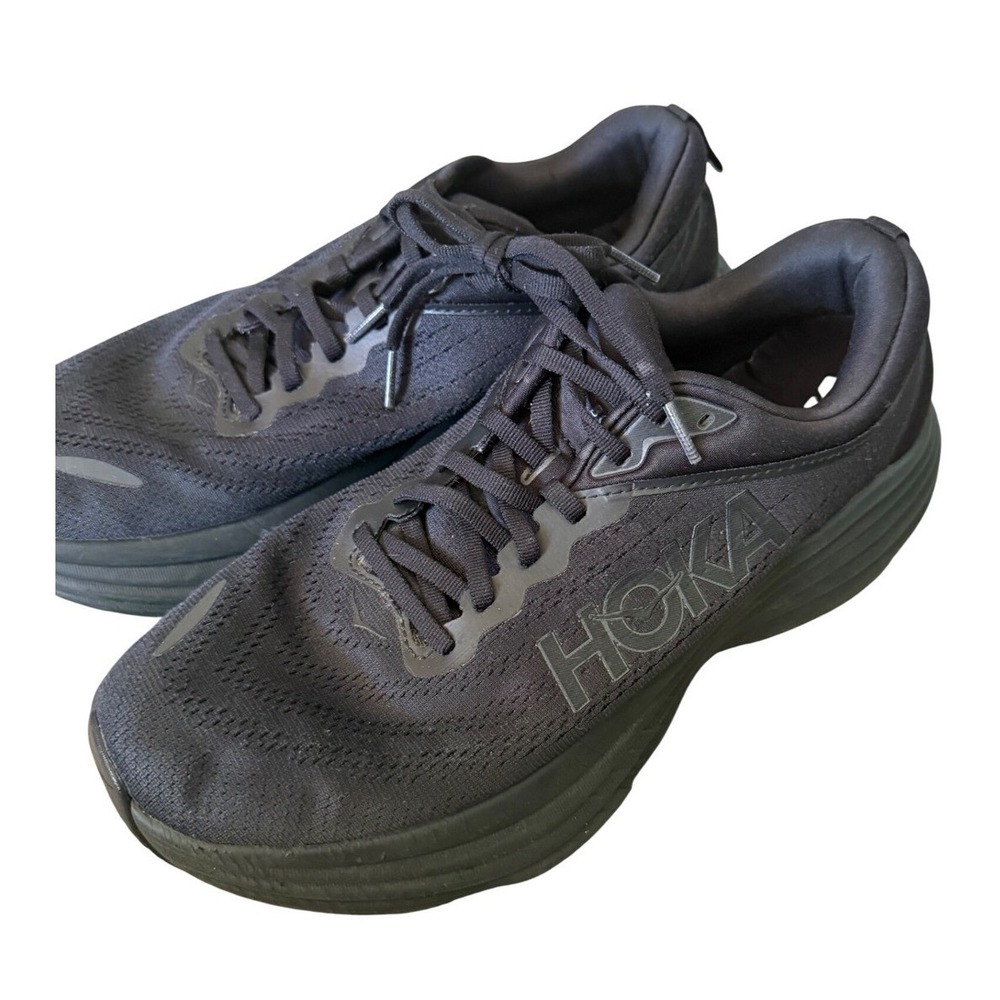 Hoka Bondi 8 Womens 11D Wide Running Shoes Triple Black Sneakers comfort cushion - Picture 2 of 7